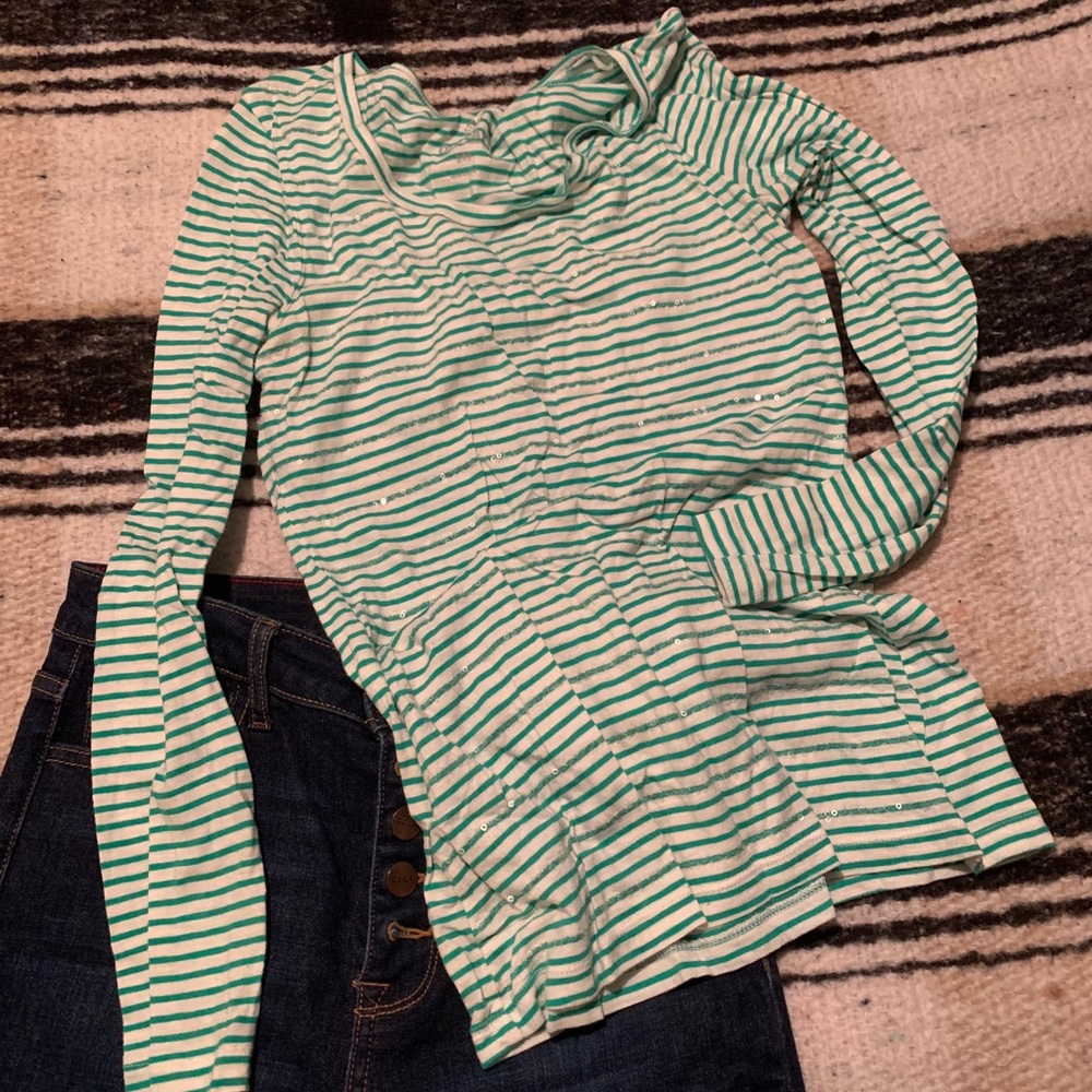 Women small long-sleeve green/white striped top